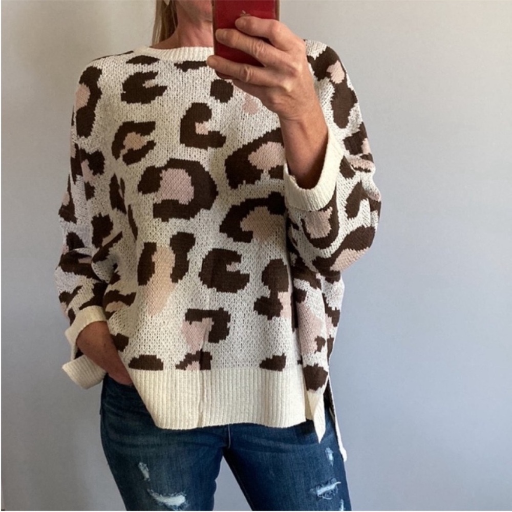 Animal Print Dolman Sleeve Oversized Fit Sweater - Picture 2 of 12